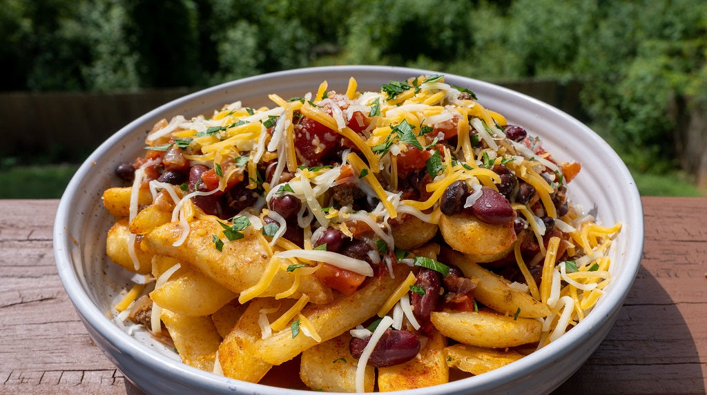 Chili Cheese Fries made with Piedmont BBQ Co Beef Chili - Pickup at Our Kitchen