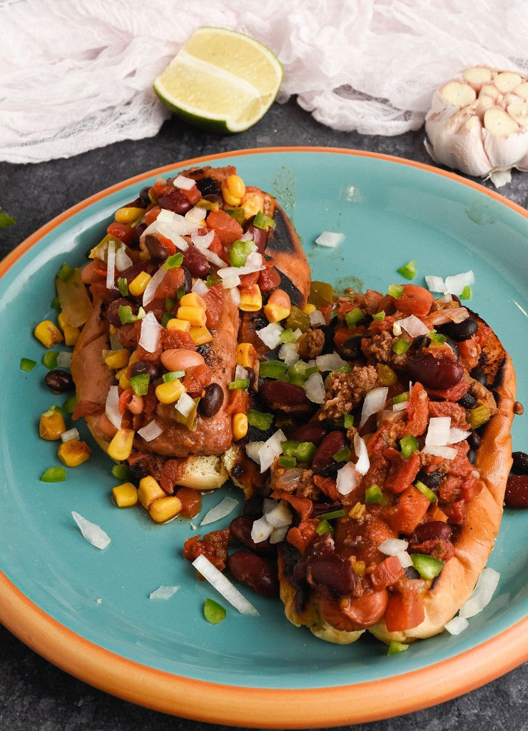 Chili Dogs made with Piedmont BBQ Co Beef Chili