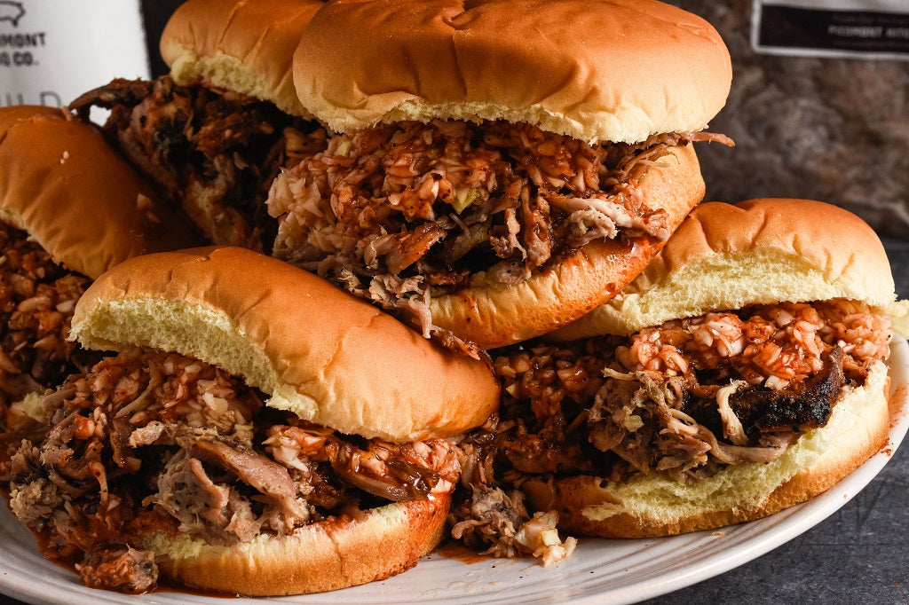 Pulled Pork Sandwiches made with Piedmont BBQ Co Carolina Pulled Pork