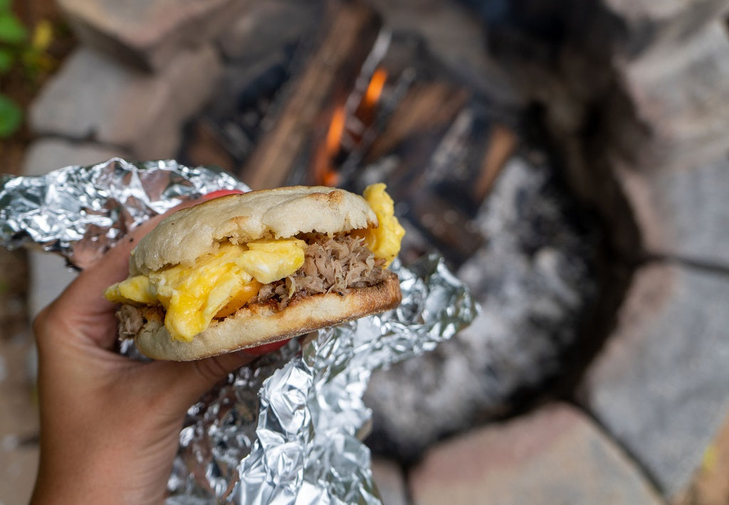 Pork and Egg Breakfast Sandwich made with Piedmont BBQ Co Carolina Pulled Pork