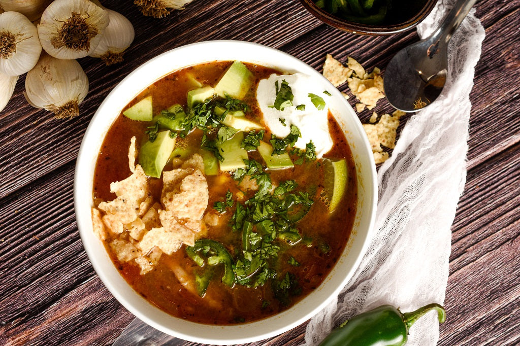 Tortilla Soup made with Piedmont BBQ Co Buttermilk Brined Pulled Chicken